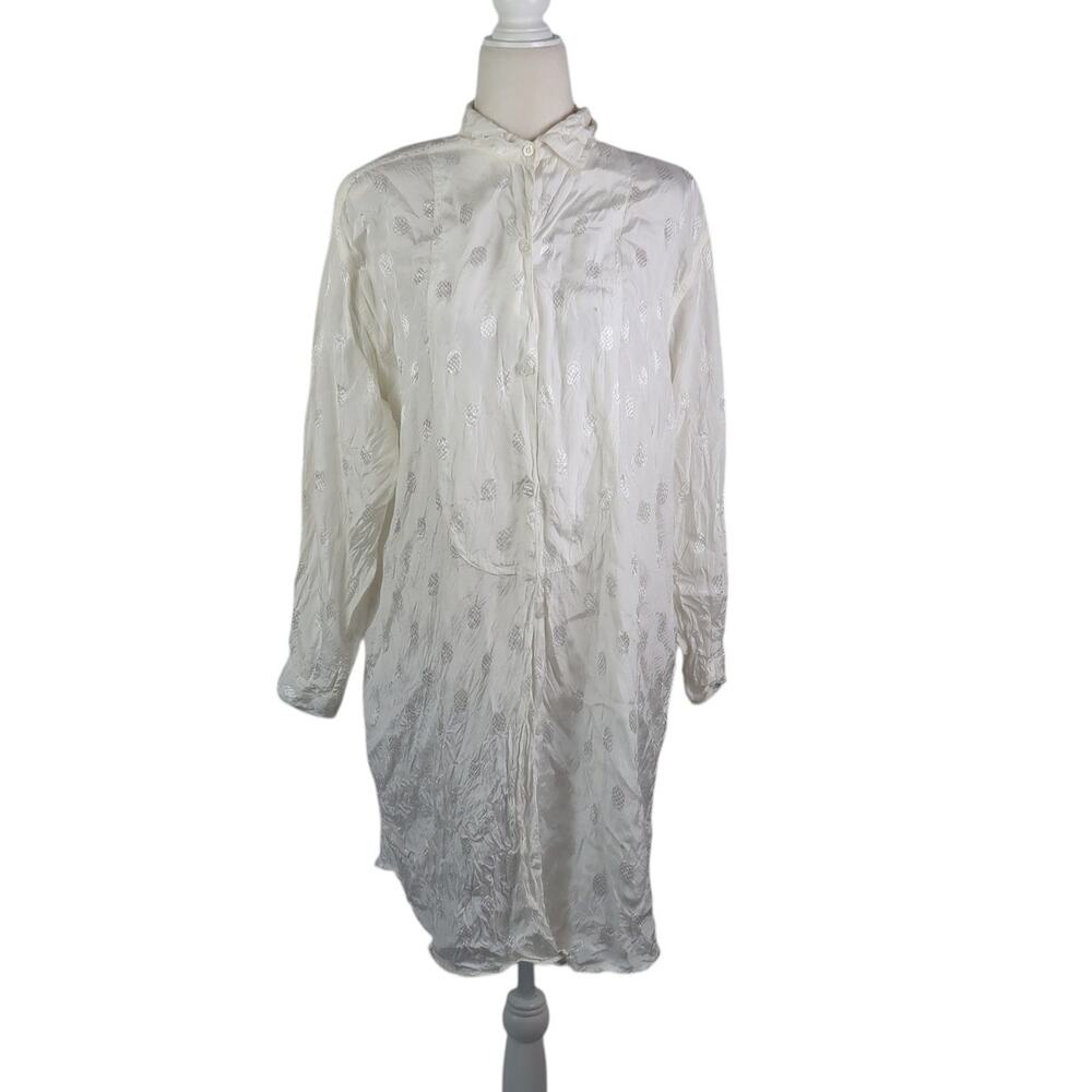 Vintage 90s Tramp Cream Pineapple Embroidered Tunic Top M